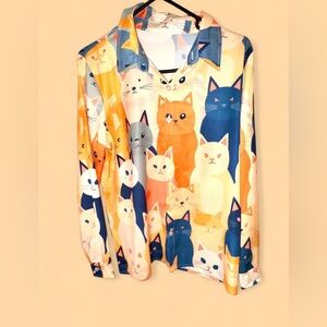 Colorful Cat Print Shirt